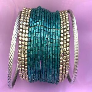 Vintage Handmade Green Tube bead bracelet and Cable bracelets - SET of 3